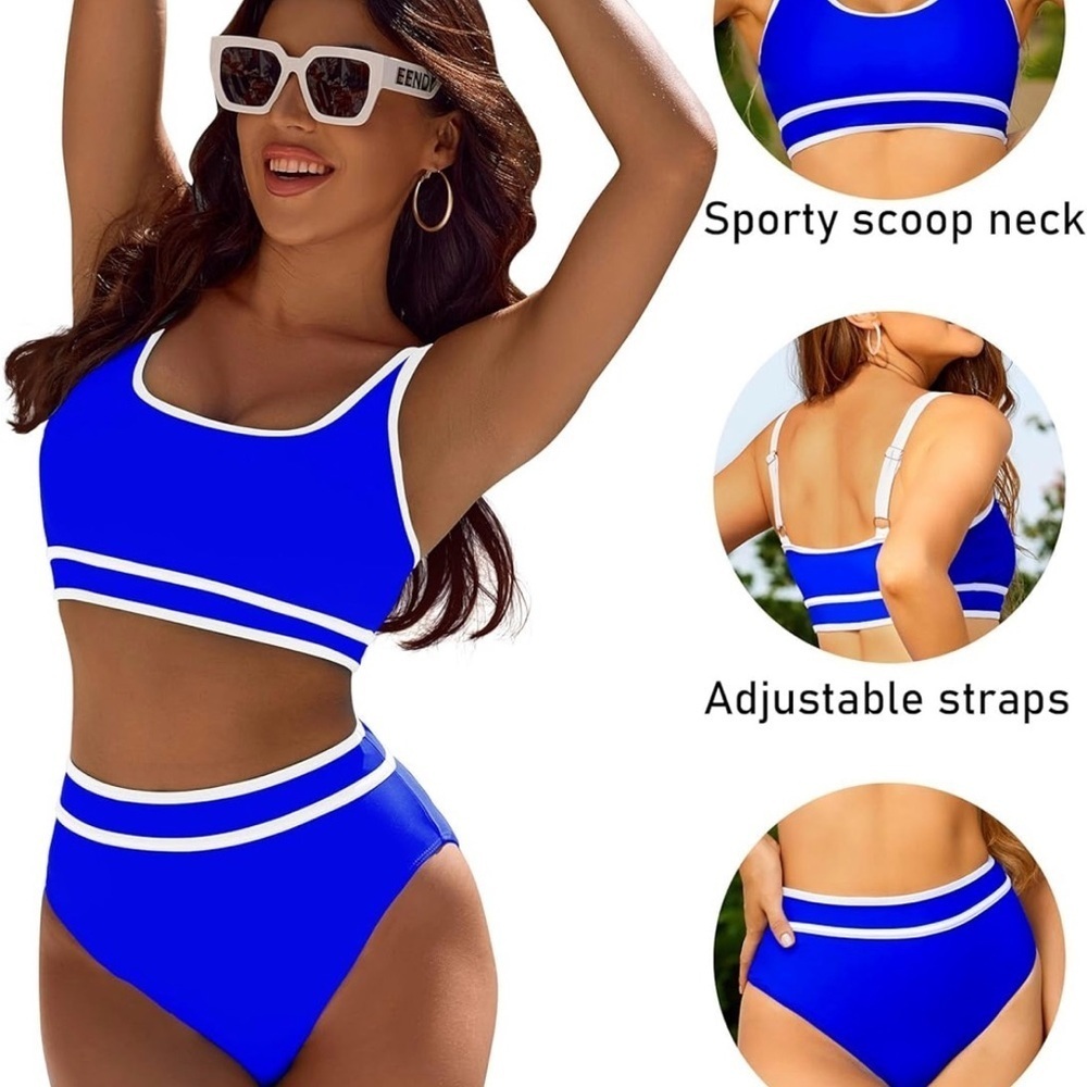 Blue and White Athletic Bikini - Picture 3 of 12